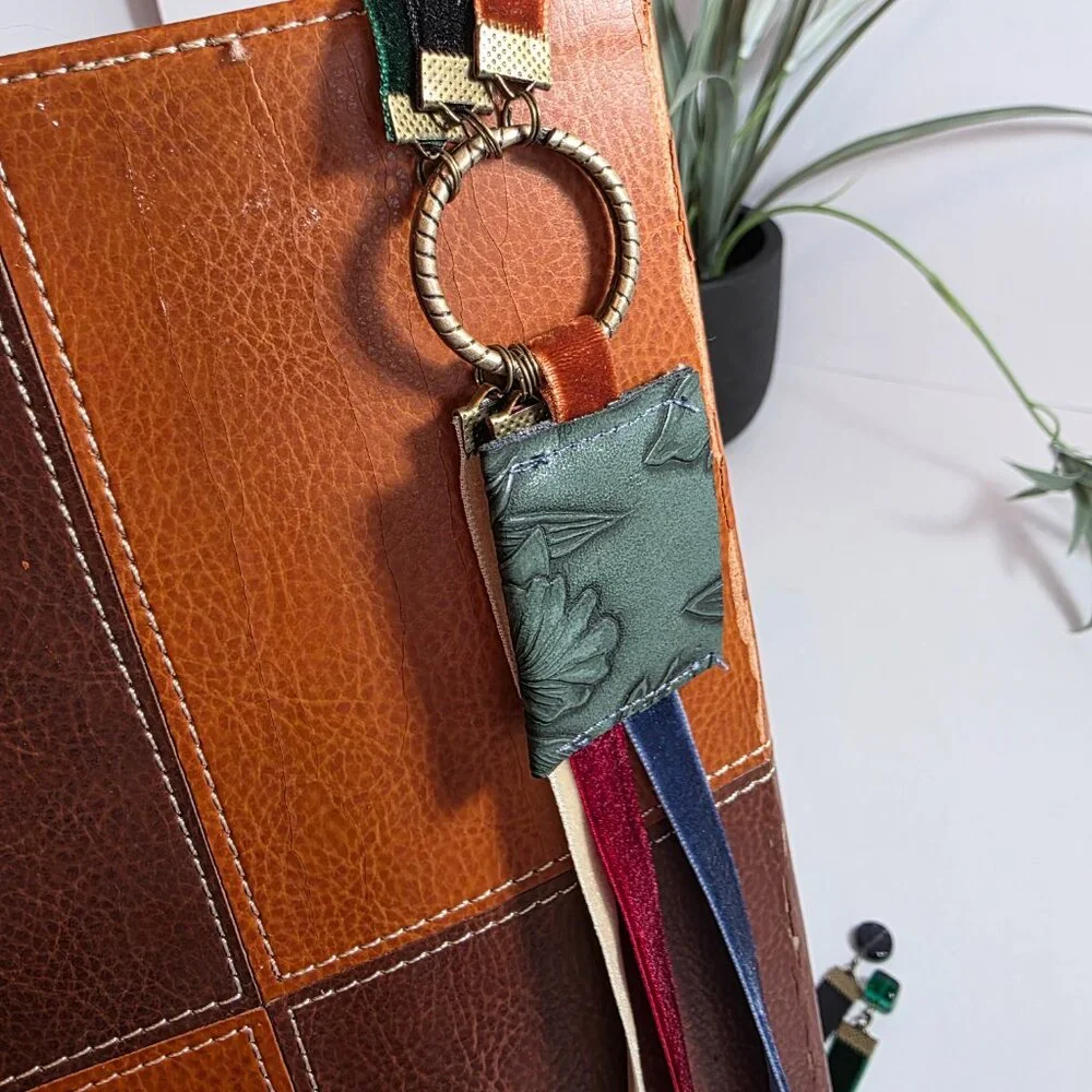 Handmade Velvet Bible Bookmark with Glass Beads & Embossed Leather Tab